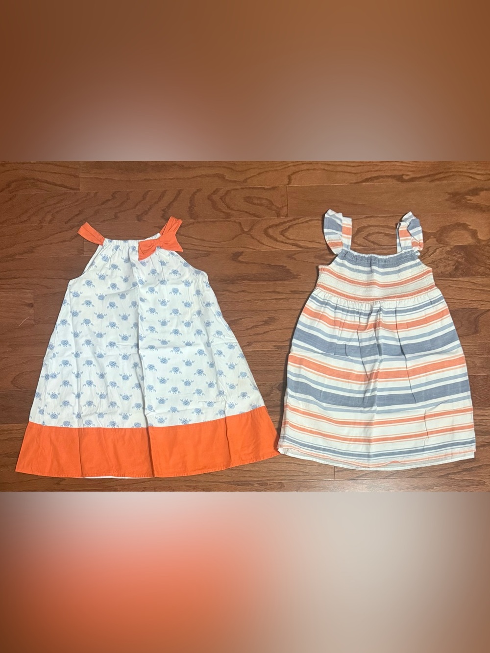Gymboree Girls' White & Coral Sun Dresses with Blue Print